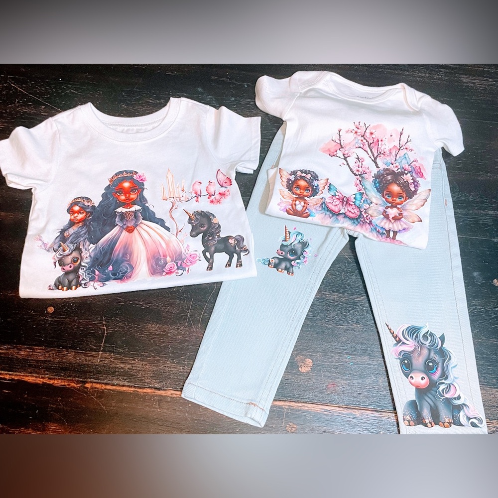 Afro Unicorn Jean set. Everything is Customized and made to order.